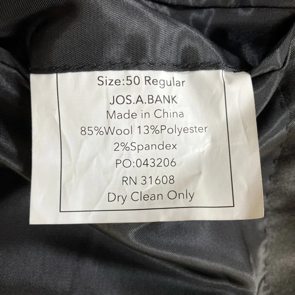 Jos A Bank Tuxedo Jacket Mens 50R Black Wool Tailored Fit Satin Lapel Formal